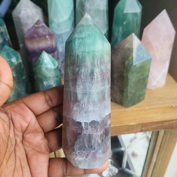 S-M-L-XL Rainbow Fluorite Crystal Tower Wands / 3rd Eye Chakra Cleansing Wand - Picture 3 of 5